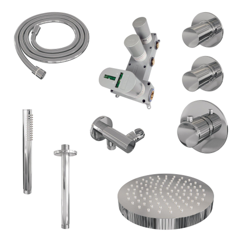 BRAUER Stripe Thermostatische Inbouw Regendouche - SET 03 - 25cm douchekop - plafondarm - staaf handdouche - doucheslang - wandaansluitbocht - chroom SW1434739