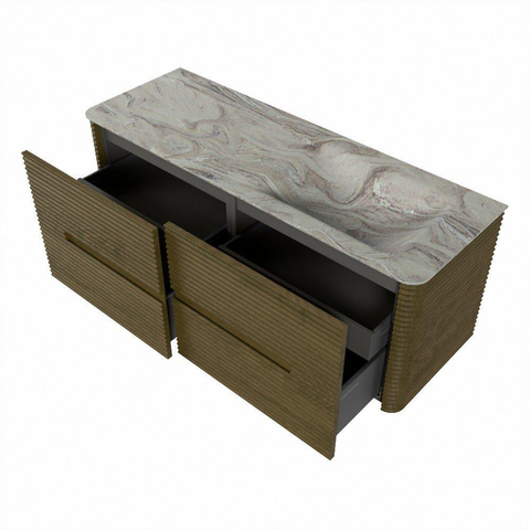 Mondiaz CIRO-DLUX Badkamermeubelset - 130x45x50cm - Solid surface wastafel Glace - 1 wasbak Rechts - 1 kraangat - 4 lades - Dusk SW1532977