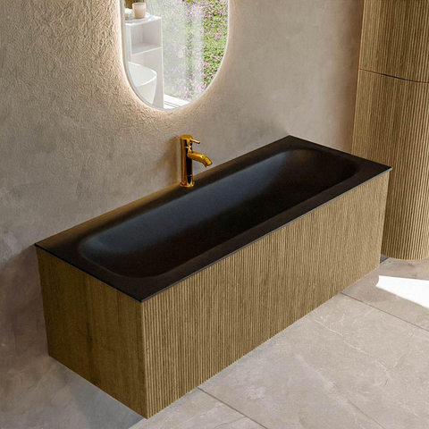 Mondiaz KURVE Ensemble de meuble de salle de bains - 120x46x40cm - 1 tiroir - lavabo solid surface - central - 1 trou de robinet - Dusk SW1415129