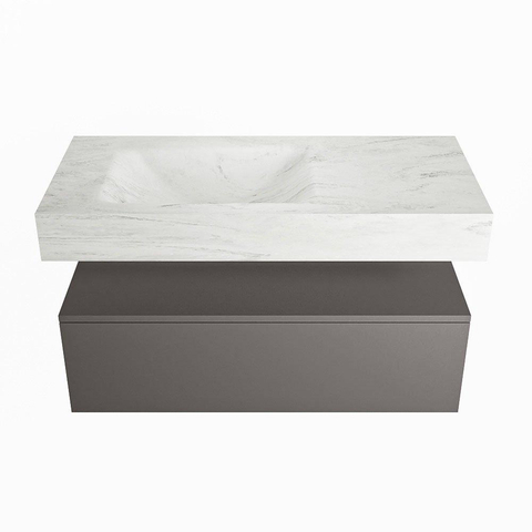 Mondiaz ALAN-DLUX Ensemble de meuble - 100cm - meuble Dark grey mat - 1 tiroir - Lavabo Cloud Opalo suspendu - vasque Gauche - 1 trou de robinet SW806334