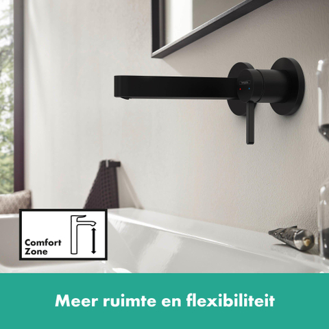 Hansgrohe Finoris 1 greeps wastafelkraan - inbouw - voorsprong 168 mm - met afvoerplug - mat zwart SW651173