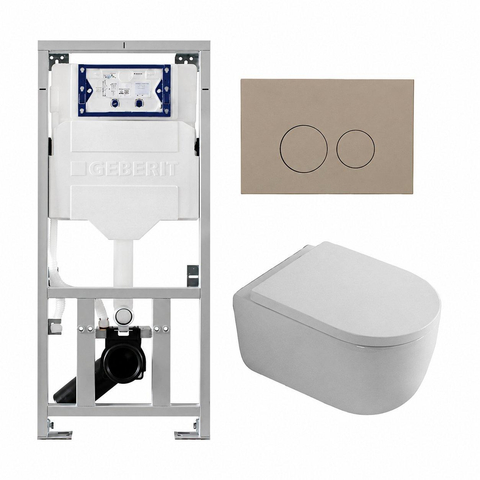QeramiQ Dely Swirl Toiletset - 36.3x51.7cm - Geberit UP320 inbouwreservoir - met Burda frame - 35mm zitting - bedieningsplaat taupe - ronde knoppen - mat wit SW1164410
