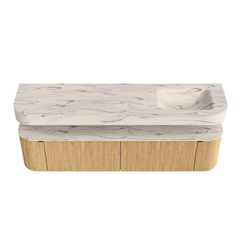 MONDIAZ THOR-DLUX 190cm meuble de salle de bains arrondi gauche + droite couleur Oak avec 2 tiroirs et 2 portes. Vasque suspendue CLOUD Droite 1 trou de robinet couleur Nata. SW1466759