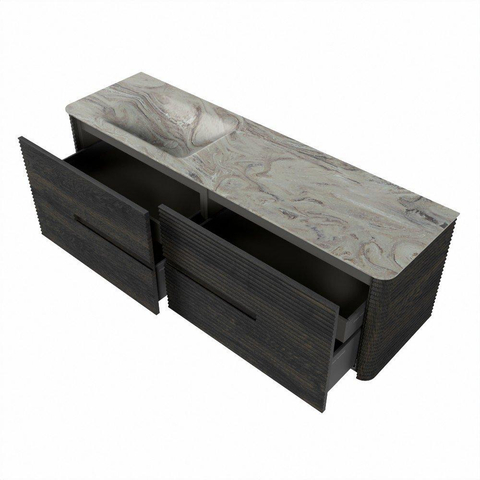 Mondiaz CIRO-DLUX Badkamermeubelset - 160x45x50cm - Solid surface wastafel Glace - 1 wasbak Links - zonder kraangaten - 4 lades - Shadow SW1532247