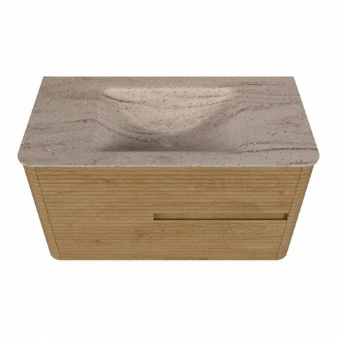 Mondiaz CIRO-DLUX Badkamermeubelset - 90x45x50cm - Solid surface wastafel Saba - 1 wasbak Midden - 1 kraangat - 2 lades - Oak SW1531189