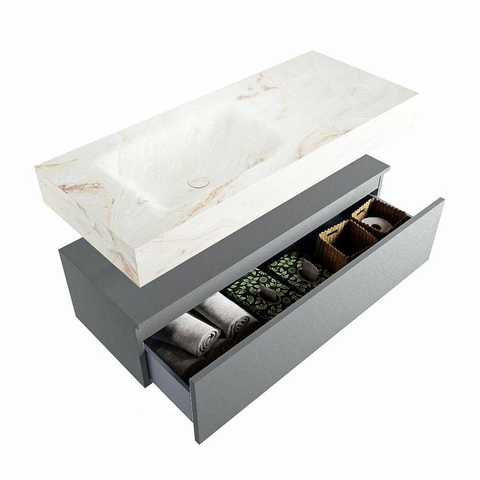 Mondiaz ALAN-DLUX Ensemble de meuble - 110cm - meuble Plata mat - 1 tiroir - Lavabo Cloud Frappe suspendu - vasque Gauche - 1 trou de robinet SW804795
