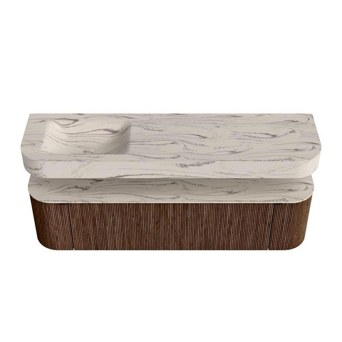 MONDIAZ THOR-DLUX Meuble de salle de bains 170cm arrondi gauche + droite couleur Walnut avec 1 tiroir et 2 portes. Vasque suspendue CLOUD Gauche 1 trou de robinet couleur Nata. SW1465779