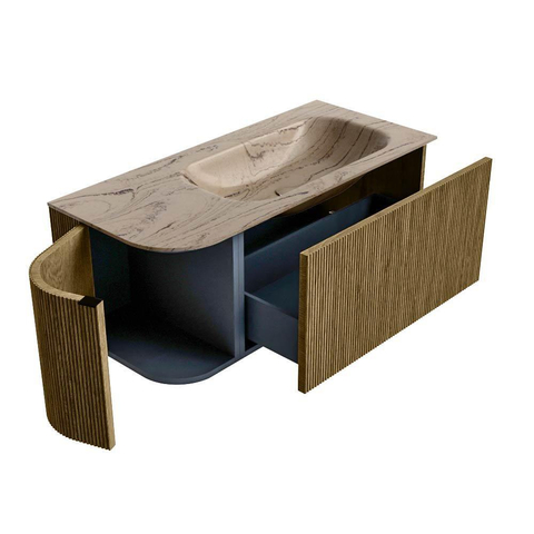 MONDIAZ KURVE-DLUX Meuble de salle de bains 105cm arrondi à gauche couleur Dusk avec 1 tiroir et 1 porte. Vasque BIG SMALL à droite 1 trou de robinet Arena. SW1431366