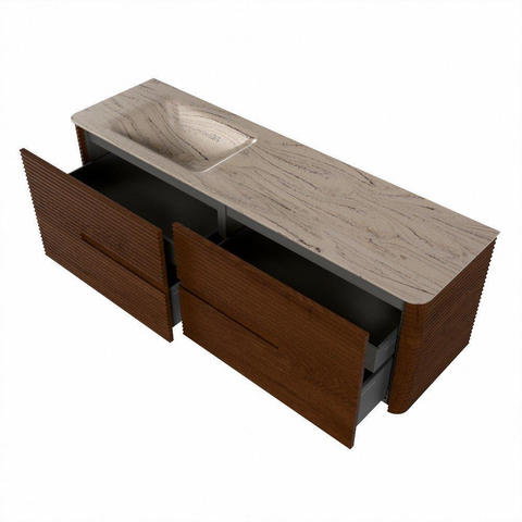 Mondiaz CIRO-DLUX Ensemble de meubles de salle de bains - 160x45x50cm - Plan-vasque solid surface Arena - 1 lavabo à gauche - sans trous de robinet - 4 tiroirs - Ruby SW1531715