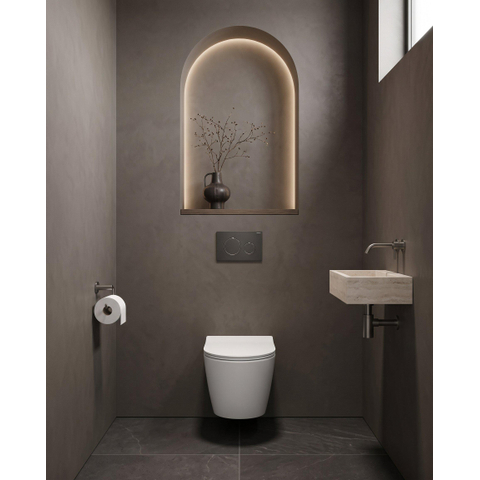 QeramiQ Dely Pack WC - 36,3x51,7cm - à fond creux - sans bride - réservoir encastré Geberit UP720 - abattant WC softclose 35 mm - plaque de commande en métal noir mat - boutons rectangulaires - blanc mat SW1428328