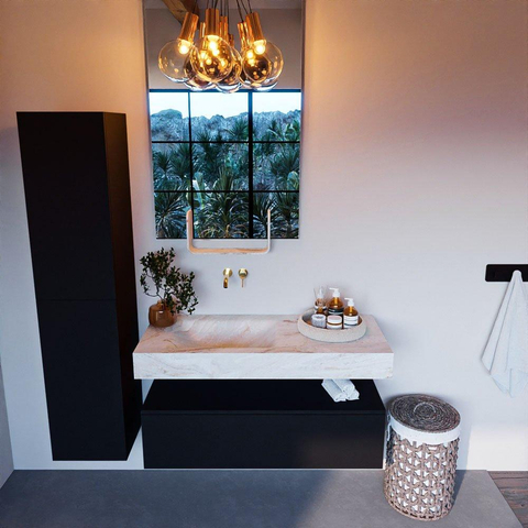 Mondiaz ALAN-DLUX Ensemble de meuble - 110cm - meuble Urban mat - 1 tiroir - Lavabo Cloud Frappe suspendu - vasque Gauche - 0 trous de robinet SW804690