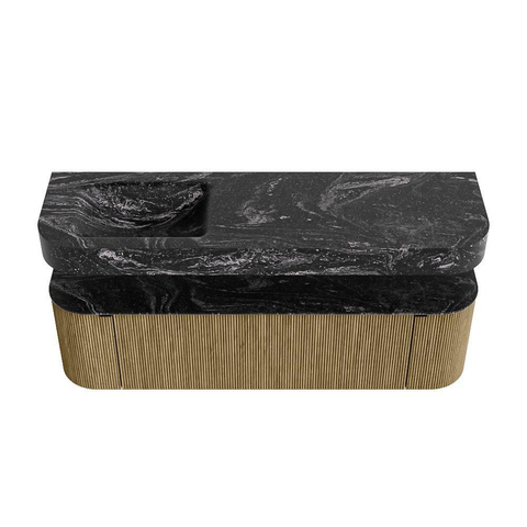 MONDIAZ THOR-DLUX 160cm meuble de salle de bains arrondi gauche + droite couleur Dusk avec 1 tiroir et 2 portes. Vasque suspendue CLOUD Gauche 1 trou de robinet couleur Lava. SW1465269