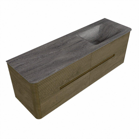 Mondiaz CIRO-DLUX Badkamermeubelset - 150x45x50cm - Solid surface wastafel Oza - 1 wasbak Rechts - zonder kraangaten - 4 lades - Dusk SW1533288