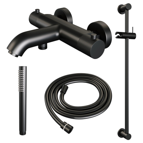 Robinet de baignoire Brauer Black Carving à poser - barre de douche - 2 fonctions - 2 boutons carving - 2 boutons carving - douchette à main 1 fonction - noir mat SW1164554