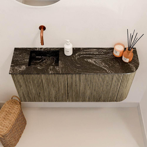 Mondiaz JOYA-DLUX 91.6cm toiletmeubel - ronding rechts kleur Dusk - Wastafel FAYE positie Links Zonder kraangat kleur Lava. SW1423262
