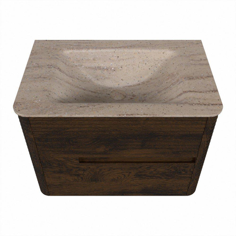 Mondiaz CIRO-DLUX Ensemble de meubles de salle de bains - 70x45x50cm - Plan-vasque Solid Surface Saba - 1 lavabo au milieu - sans trous de robinet - 2 tiroirs - Noyer SW1530677