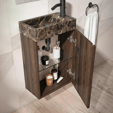 Saniclass Chaci Toiletmeubelset - 40x65cm - 1 deur - 1 kraangat - rechts - fontein dark emporador - noten SW1482350