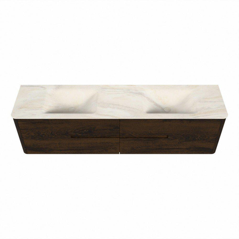 Mondiaz CIRO-DLUX Ensemble de meubles de salle de bains - 190x45x50cm - Plan-vasque solid surface Ostra - 2 vasques double - 2 trous de robinetterie - 4 tiroirs - Noyer SW1530445