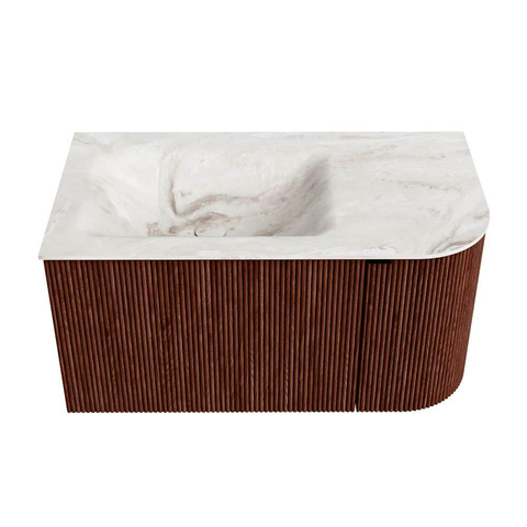 Mondiaz KURVE-DLUX Badkamermeubelset - 85x46x40cm - 1 lade - 1 deur - wastafel solid surface - links - zonder kraangat - Ruby SW1415627