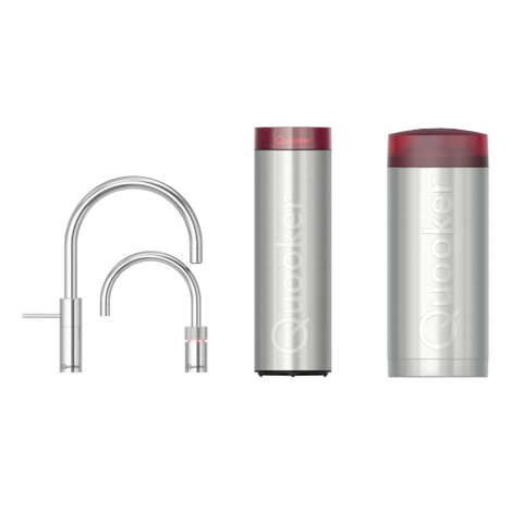 Quooker Nordic Round Twintaps - draaibare uitloop - Combi incl. Cube reservoir - Warm / kokend / bruisend / gefilterd water - Chroom SW299750