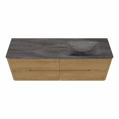 Mondiaz CIRO-DLUX Badkamermeubelset - 150x45x50cm - Solid surface wastafel Oza - 1 wasbak Rechts - 1 kraangat - 4 lades - Oak SW1531195