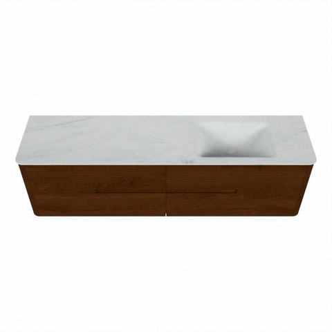 Mondiaz CIRO-DLUX Badkamermeubelset - 180x45x50cm - Solid surface wastafel Opalo - 1 wasbak Rechts - zonder kraangaten - 4 lades - Ruby SW1531818
