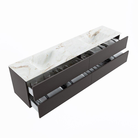 MONDIAZ VICA-DLUX Ensemble meuble de salle de bains - 200cm - meuble sous-vasque dark grey - 4 tiroirs - lavabo encastré cloud double - sans trous de robinet - version haute 60cm - frape SW1088892