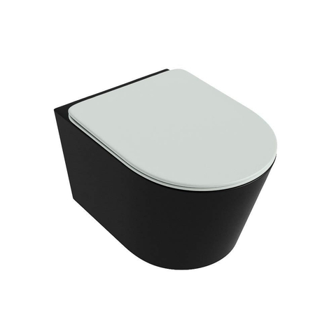 Mondiaz LAVIE hangtoilet – spoelrandloos – 36 x 53 cm – met softclose zitting – Urban (zwart), zitting Greey (lichtgroen/grijs) SW1208629