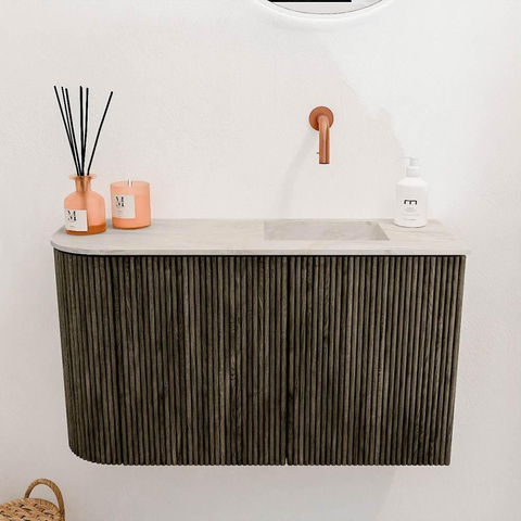 Mondiaz JOYA-DLUX 71.6cm toiletmeubel - ronding links kleur Shadow - Wastafel FAYE positie Rechts Zonder kraangat kleur Ostra. SW1423018