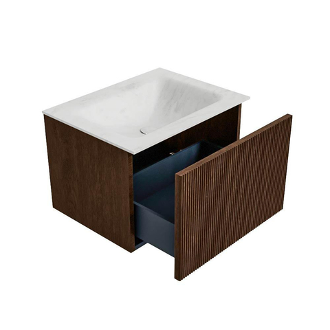 MONDIAZ KURVE-DLUX Meuble de salle de bains 60cm couleur Walnut avec 1 tiroir. Lavabo CLOUD centré 1 trou de robinet couleur Opalo. SW1137615