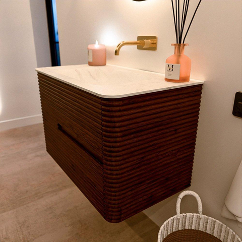 Mondiaz CIRO-DLUX Badkamermeubelset - 80x45x50cm - Solid surface wastafel Opalo - 1 wasbak Midden - zonder kraangaten - 2 lades - Ruby SW1531625