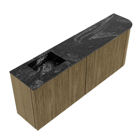 Mondiaz JOYA-DLUX 111.6cm toiletmeubel - ronding rechts kleur Dusk - Wastafel FAYE positie Links Zonder kraangat kleur Lava. SW1423296