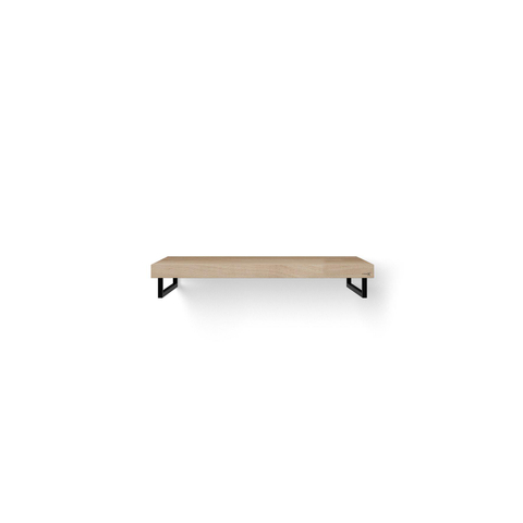 Looox Wood collection Solo plan sous vasque - 100x46cm - Avec porte-serviettes noir mat - Chêne massif Old grey SW108683