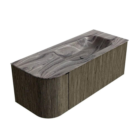 MONDIAZ KURVE-DLUX Meuble de salle de bains 115cm arrondi gauche couleur Shadow avec 1 tiroir et 1 porte. Lavabo BIG SMALL droit sans trou de robinetterie Sombra. SW1433758