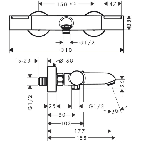 Hansgrohe Ecostat element Badkraan - thermostatisch - opbouw - thermostaat - mat zwart SW1186258