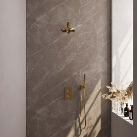 Brauer Gold Edition Ensemble de douche pluie encastré - douche principale 20cm - bouton lisse - douchette Barre 1 fonction - PVD - or brossé SW547667