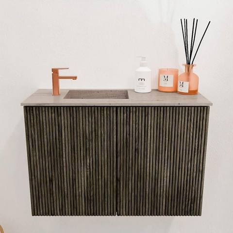 Mondiaz JOYA-DLUX 60cm toiletmeubel - kleur Shadow - Wastafel FAYE positie Links 1 kraangat kleur Saba. SW1425100