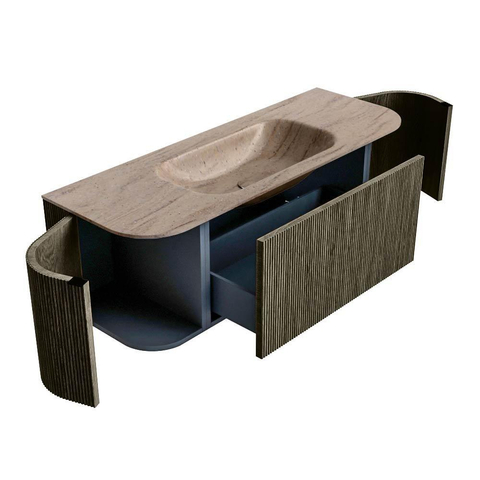 MONDIAZ KURVE-DLUX Meuble de salle de bains 130cm arrondi Gauche + Droite couleur Shadow avec 1 tiroir et 2 portes. Lavabo BIG SMALL Central 1 trou de robinet Saba. SW1433245