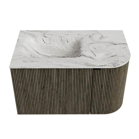 Mondiaz KURVE-DLUX Badkamermeubelset - 75x46x40cm - 1 lade - 1 deur - wastafel solid surface - links - 1 kraangat - Shadow SW1414523