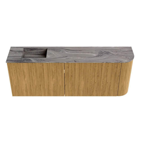 Mondiaz JOYA-DLUX 111.6cm toiletmeubel - ronding rechts kleur Oak - Wastafel FAYE positie Links 1 kraangat kleur Sombra. SW1424283
