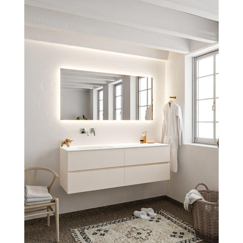 MONDIAZ VICA Ensemble de meuble salle de bain - 150cm - 4 tiroirs - lavabo Cloud gauche - 0 trous de robinet - solid surface lin SW411019