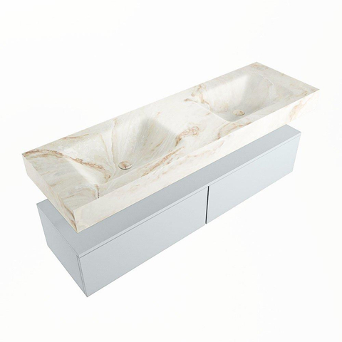 MONDIAZ ALAN - DLUX Badkamermeubelset - 150cm - onderkast - Clay - 2 lades - vrijhangende wastafel - 2 wasbakken - 2 kraangaten - Frappe SW804796