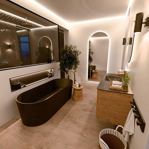 Mondiaz CIRO-DLUX Ensemble de meubles de salle de bains - 120x45x50cm - Vasque solid surface Lava - 1 bassin à gauche - 1 trou de robinet - 2 tiroirs - Chêne SW1531090