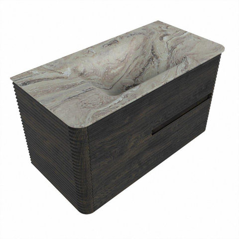 Mondiaz CIRO-DLUX Ensemble de meubles de salle de bains - 90x45x50cm - Plan-vasque en solid surface Glace - 1 vasque au milieu - 1 trou de robinet - 2 tiroirs - Shadow SW1532213