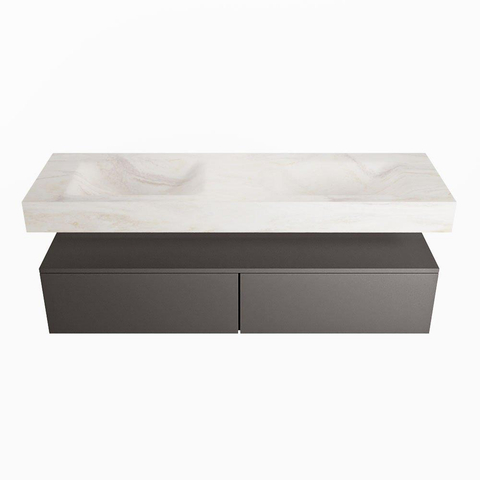 Mondiaz ALAN-DLUX Ensemble de meuble - 150cm - meuble Dark grey mat - 2 tiroirs - Lavabo Cloud Ostra suspendu - vasque gauche et droite - 0 trous de robinet SW807427