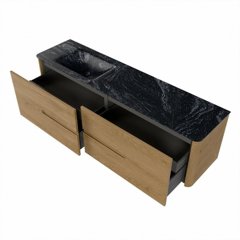 Mondiaz CIRO-DLUX Meuble de salle de bains - 180x45x50cm - lavabo en Solid surface Lava - 1 vasque à gauche - sans trous de robinetterie - 4 tiroirs - Chêne SW1531003