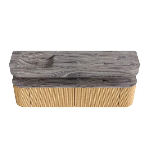 MONDIAZ THOR-DLUX 180cm meuble de salle de bains arrondi gauche + droite couleur Oak avec 2 tiroirs et 2 portes. Vasque suspendue CLOUD gauche 1 trou de robinet couleur Sombra. SW1466252