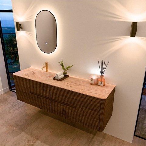 Mondiaz CIRO-DLUX Badkamermeubelset - 170x45x50cm - Solid surface wastafel Saba - 1 wasbak Links - 1 kraangat - 4 lades - Dusk SW1533076
