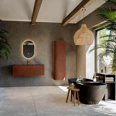 Mondiaz KURVE-DLUX Ensemble meuble de salle de bains - 120x46x40cm - 1 tiroir - lavabo solid surface - central - 1 trou de robinet - Ruby SW1416058