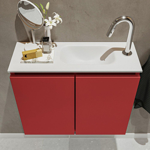 MONDIAZ TURE Toiletmeubel 60x23x50cm met 1 kraangaten 2 deuren fire mat Wastafel Eden rechts Solid Surface Wit SW475013